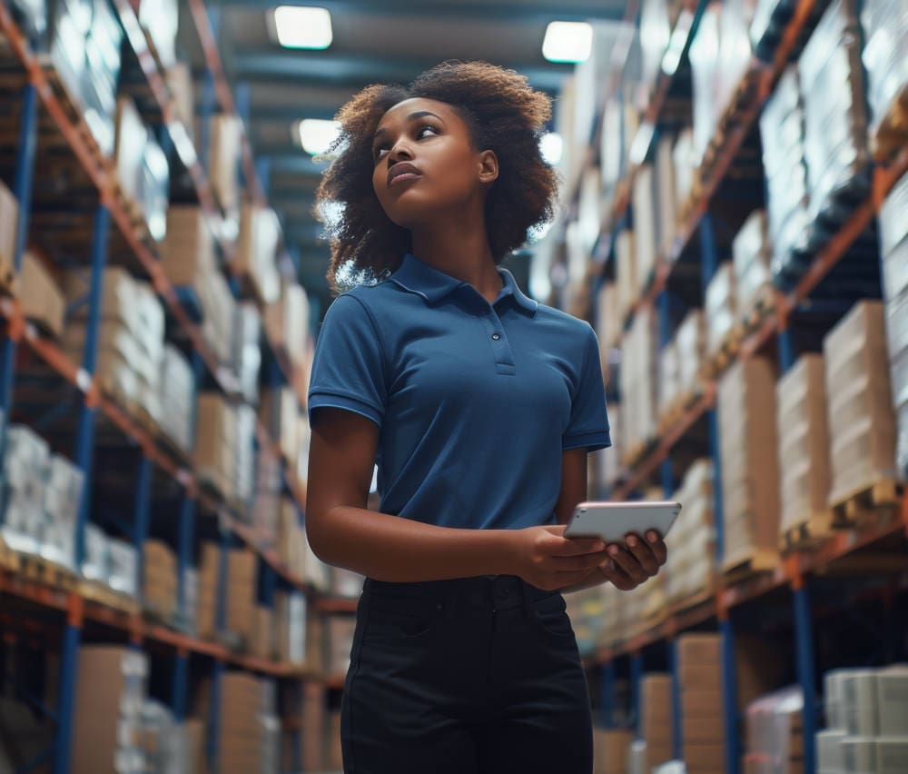 Employee Checking Inventory in Warehouse