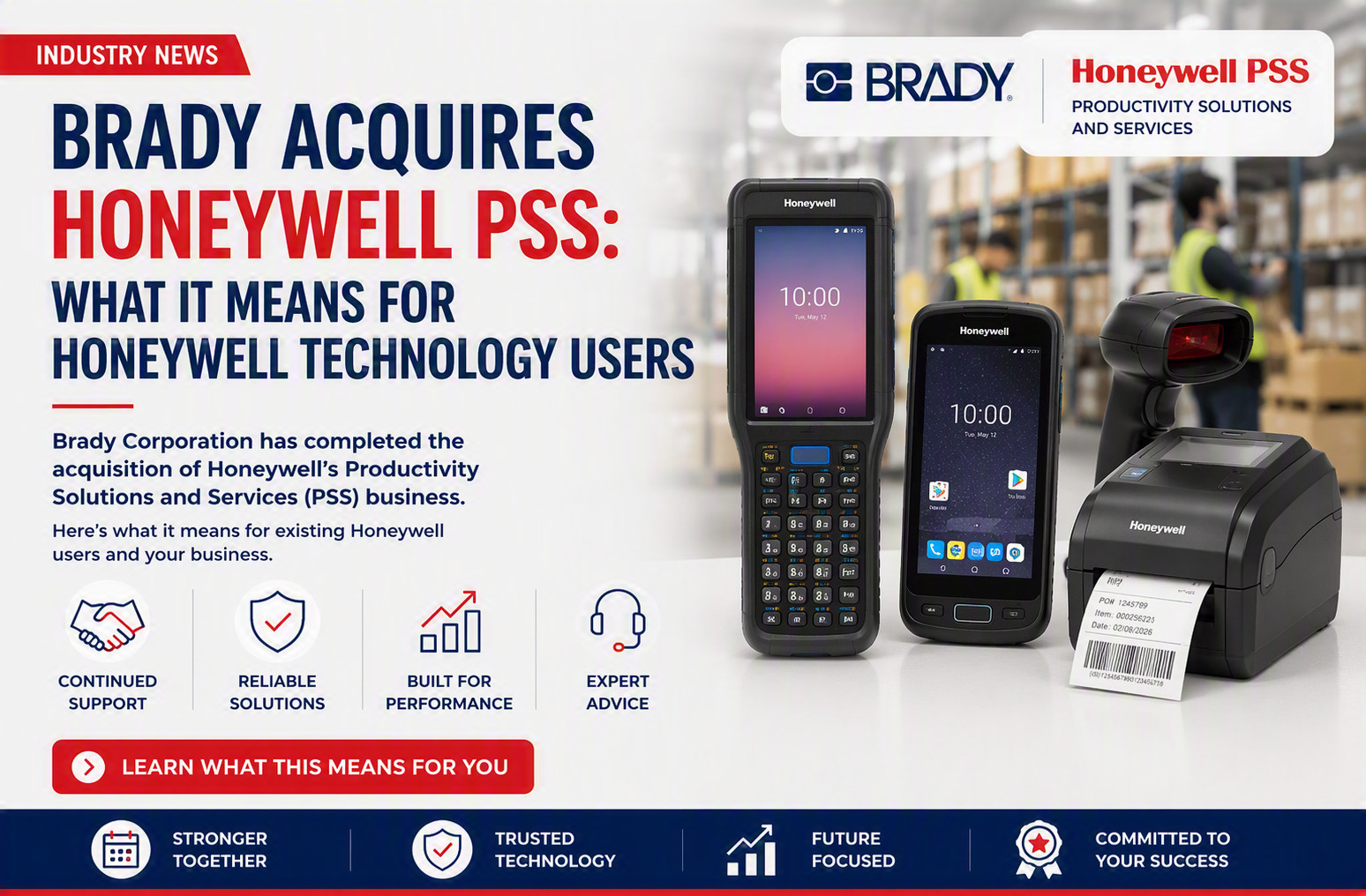 Brady Corporation acquisition of Honeywell PSS business and Honeywell mobile computing and barcode scanning solutions